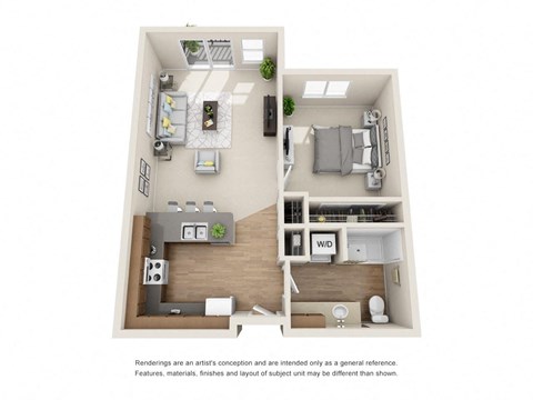 Floor plan for 1 bed, 1 bath, 600 sqft